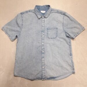 Cotton On Garments Mens Short Sleeve Button Shirt Sz.2XL/Blue/Light Washed Denim